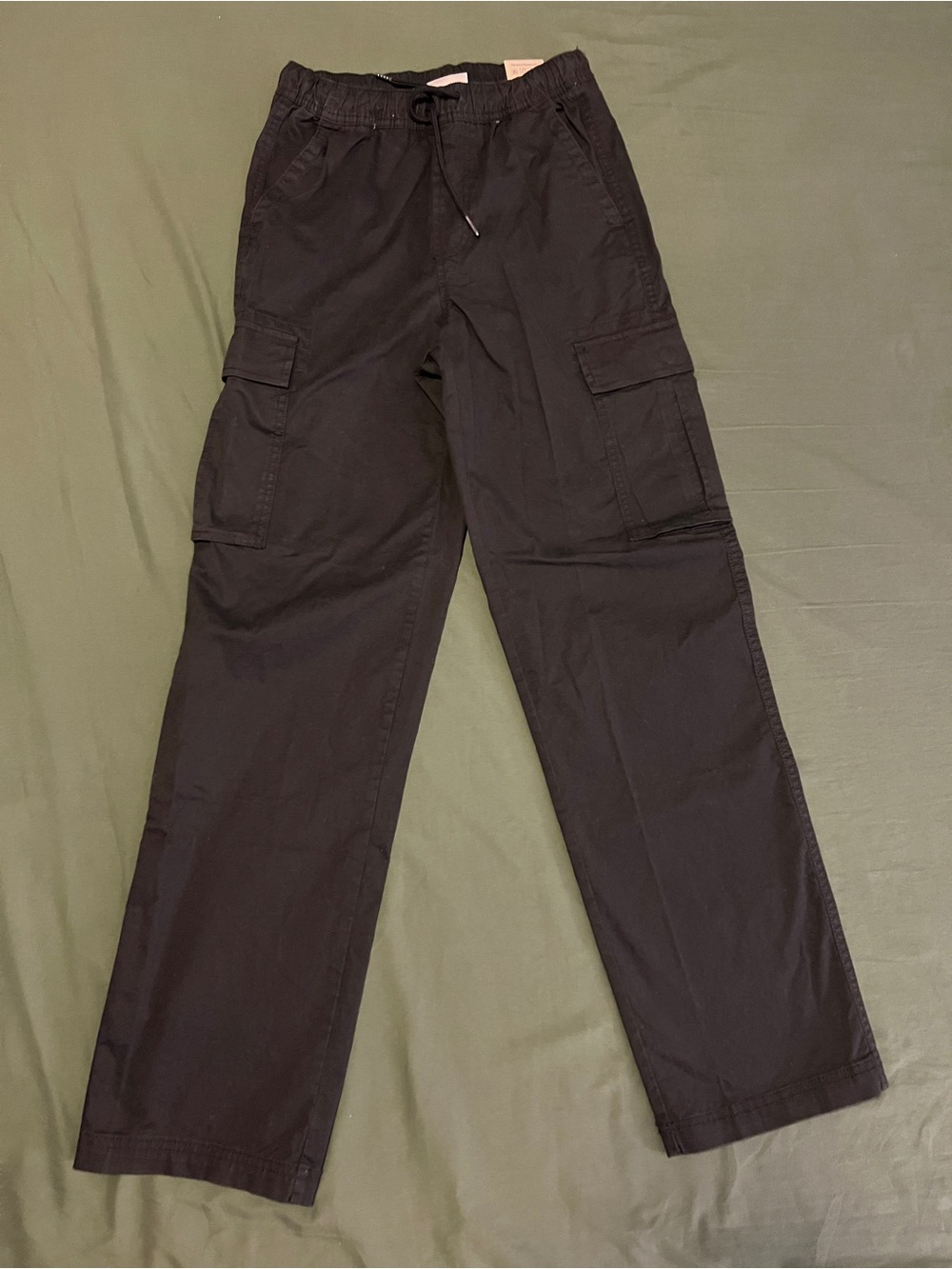 Men's Black Cargo Pants with Drawstring Waist Size XS 27